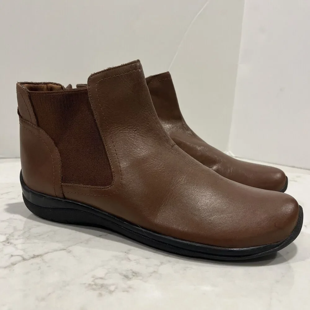 David Tate Womens 10.5 M Brown Leather Booties Shoes Pull On Ankle Chelsea‎
